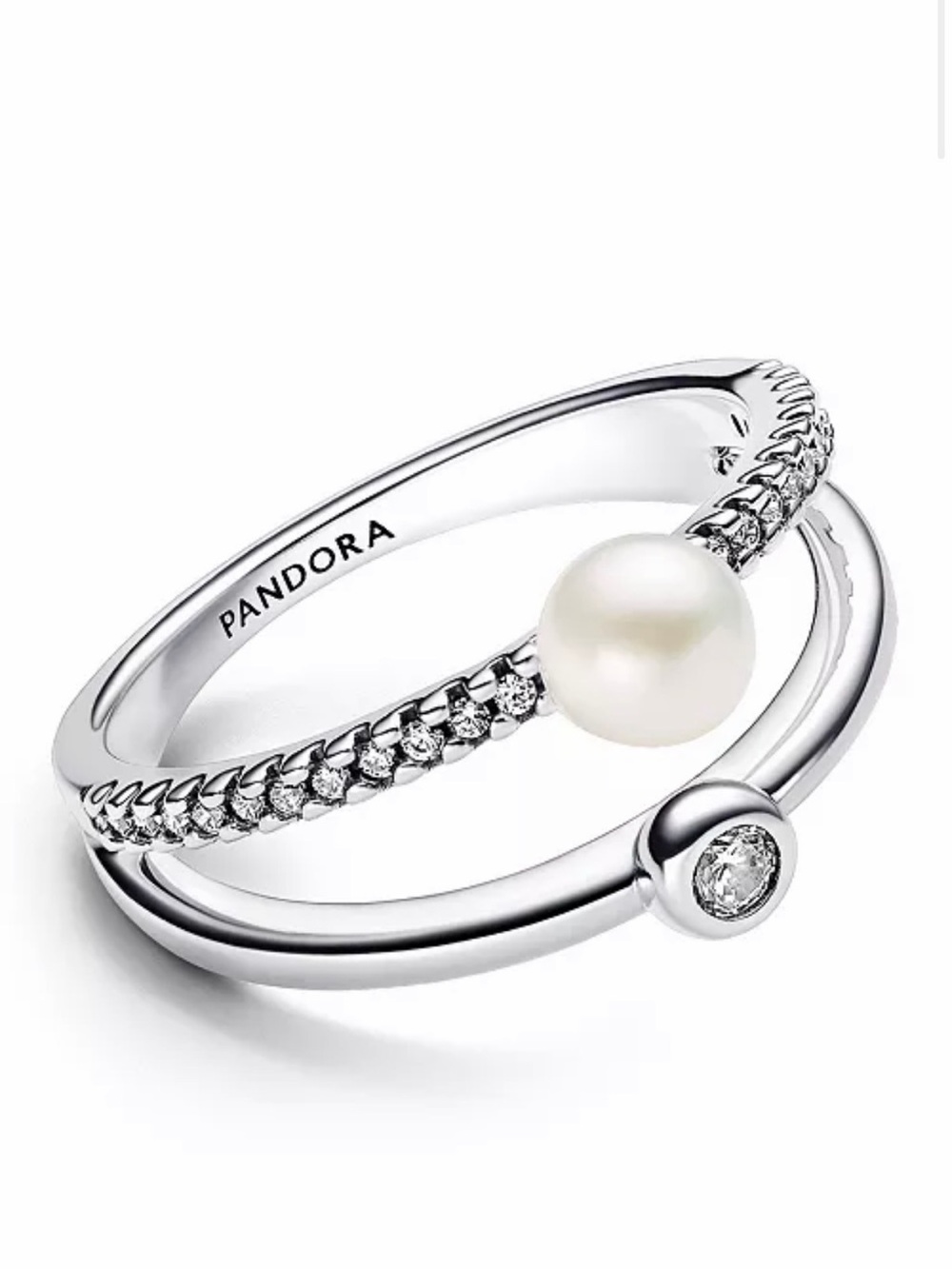 Pandora Silver Pearl & CZ Double Band Ring - White Pearl